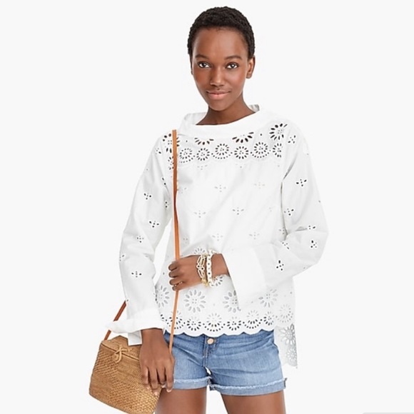 J. Crew funnel neck eyelet shirt with buttons - Picture 2 of 8